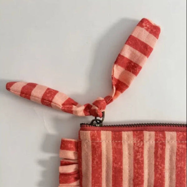 Handmade Quilted Pouch, Pink & Red Stripes - 8 x 5  Inches