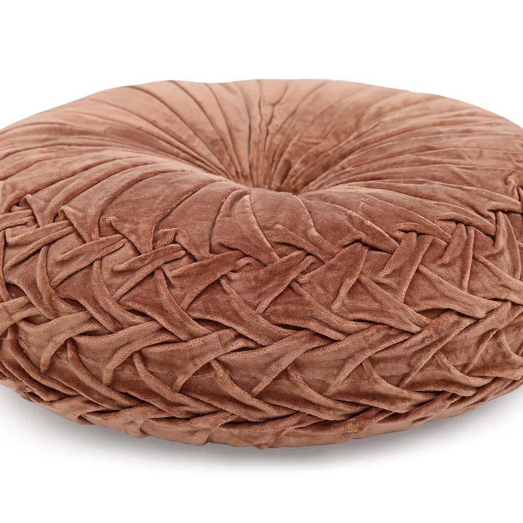 Velvet Round Handmade Pillow, Mocha Brown - 16 Inch