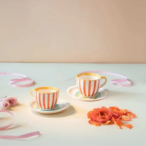 Gypsy Rose Ceramic Tea Cup And Saucer Set (Set Of 2) 8x6 Inches