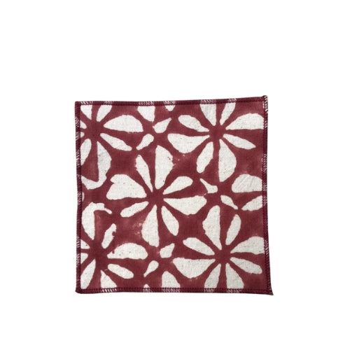 Hand Block Printed Rosy Sips Cocktail Napkin 5x5 Inches (Set of 4)