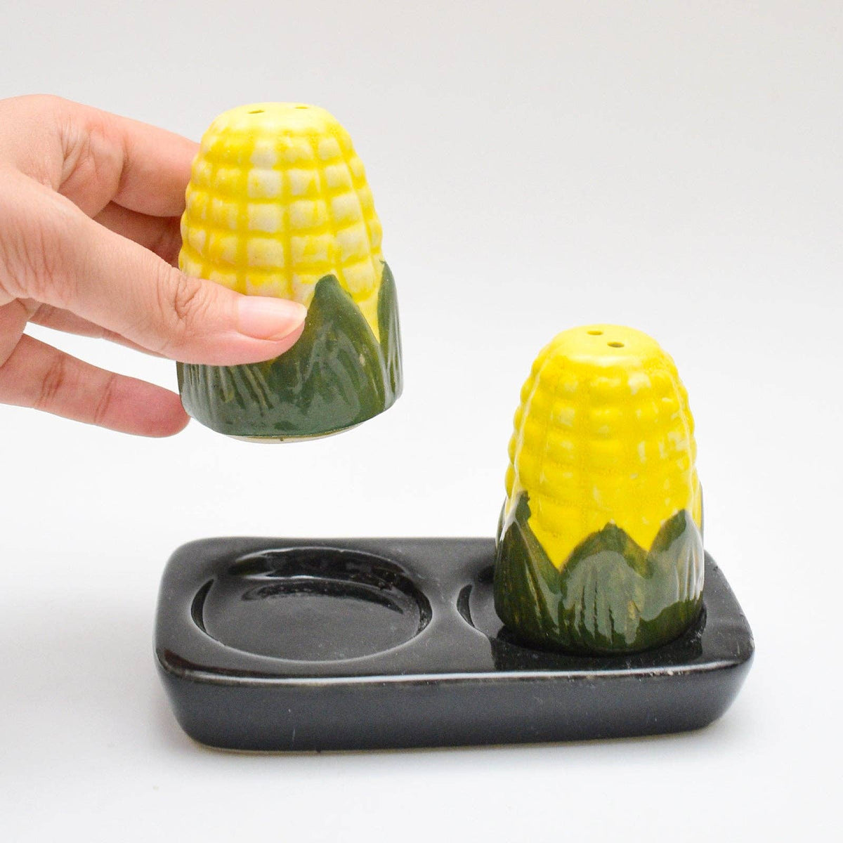 Golden Corn Salt & Pepper Shaker Set with Tray | 3 Inch