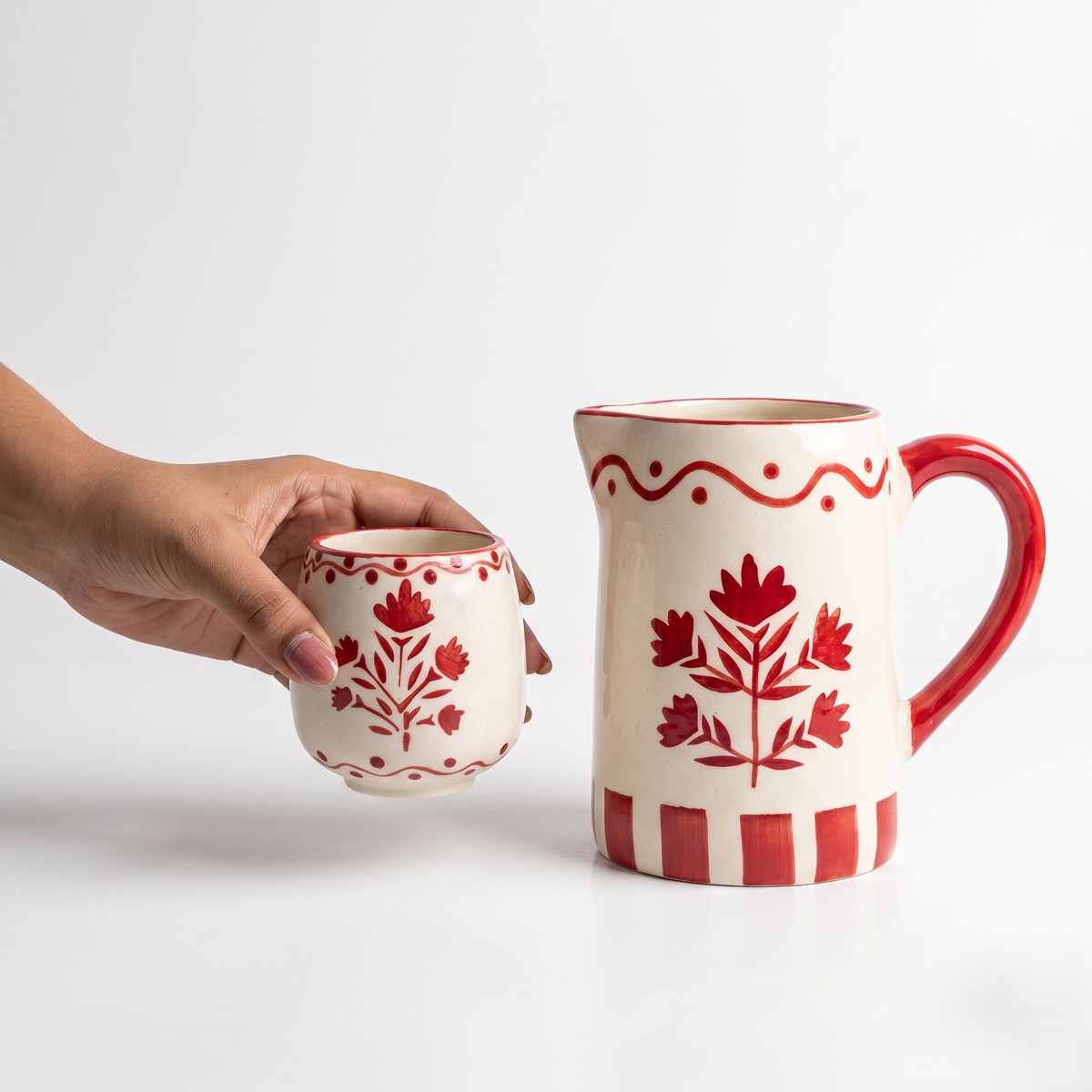 Red Drinking Cup  | Hand-Painted Ceramic | 3 Inch | Set Of 2