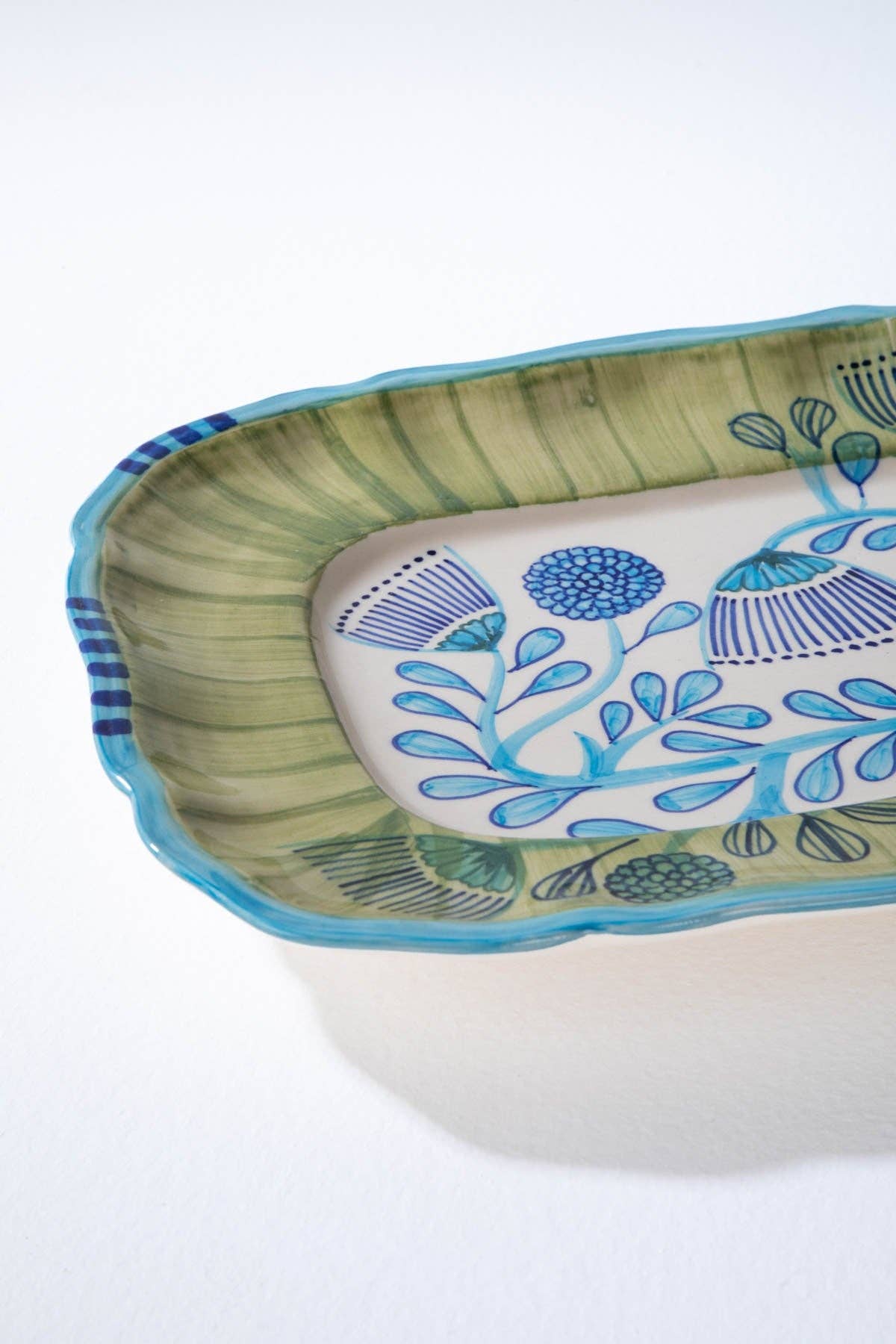 Blue Green Rain Tree Rectangular Platter | Hand-Painted | 13x10 IN