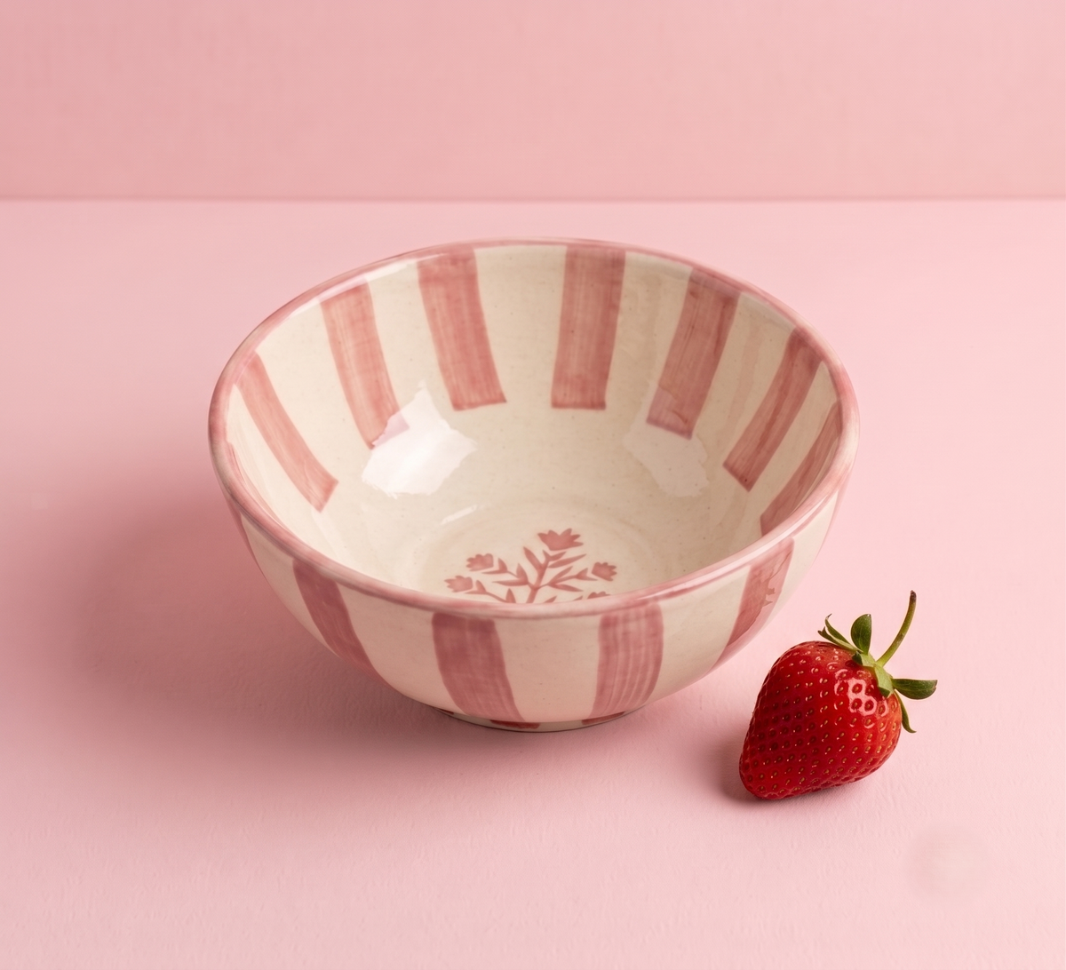 Striped Pink Floral Serving Bowl | Set Of 2