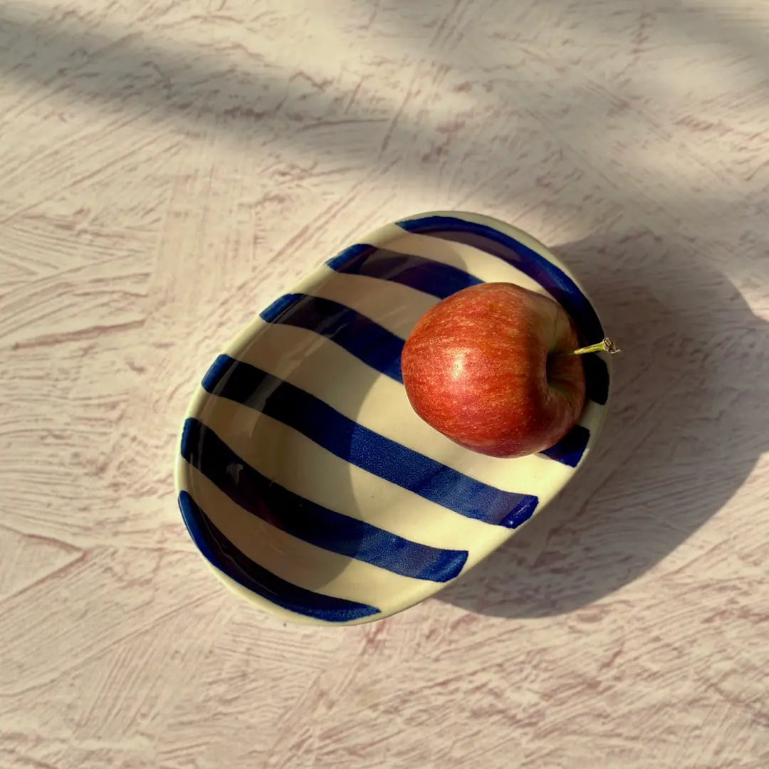 Ceramic stripe  Bowl, Blue 7x5x2 Inches