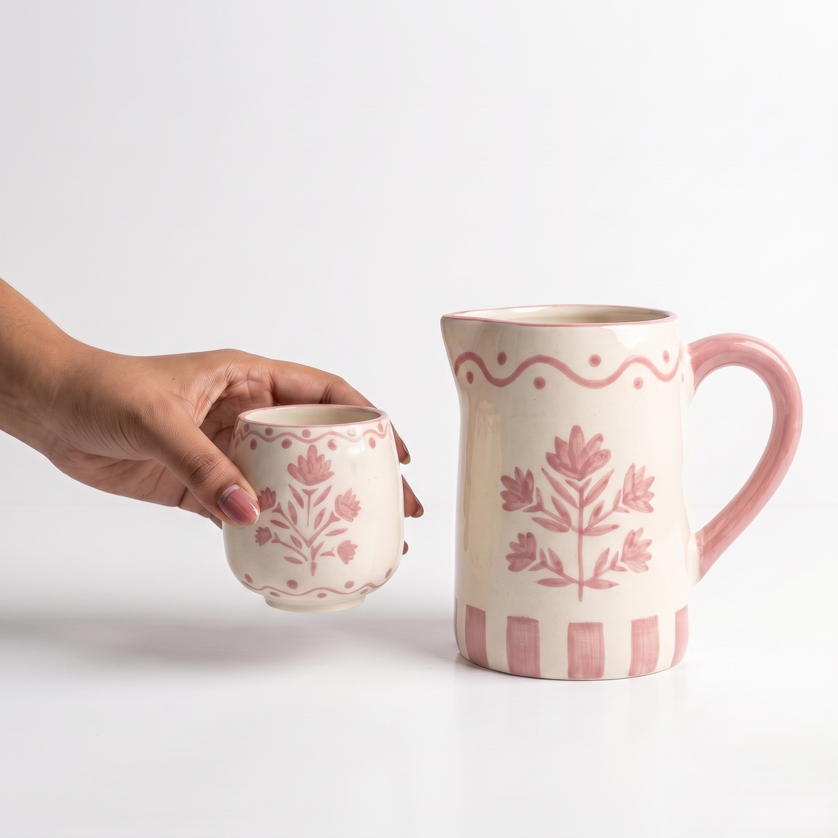 Pink Drinking Cup  | Hand-Painted Ceramic | 3 Inch | Set Of 2