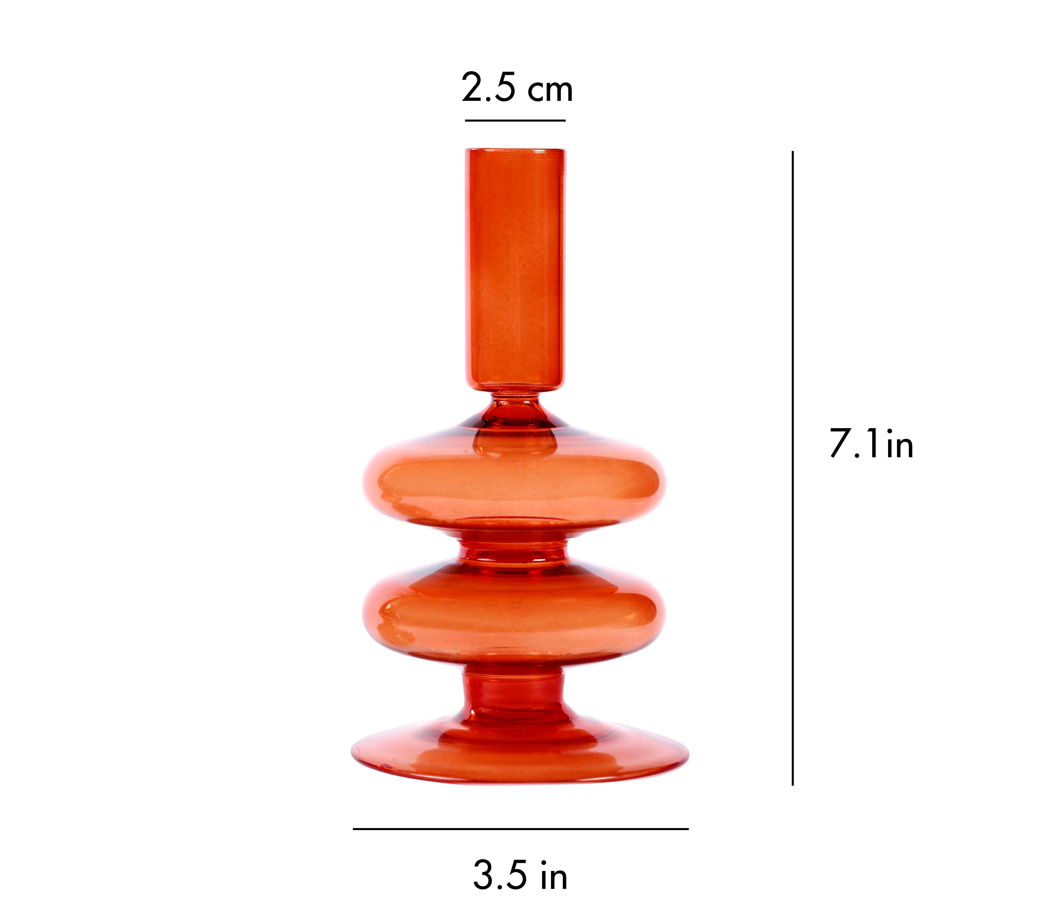 Retro Wavy Glass Candle Holder- 7 x3.5 Inches_Rust Orange (Set of 4)