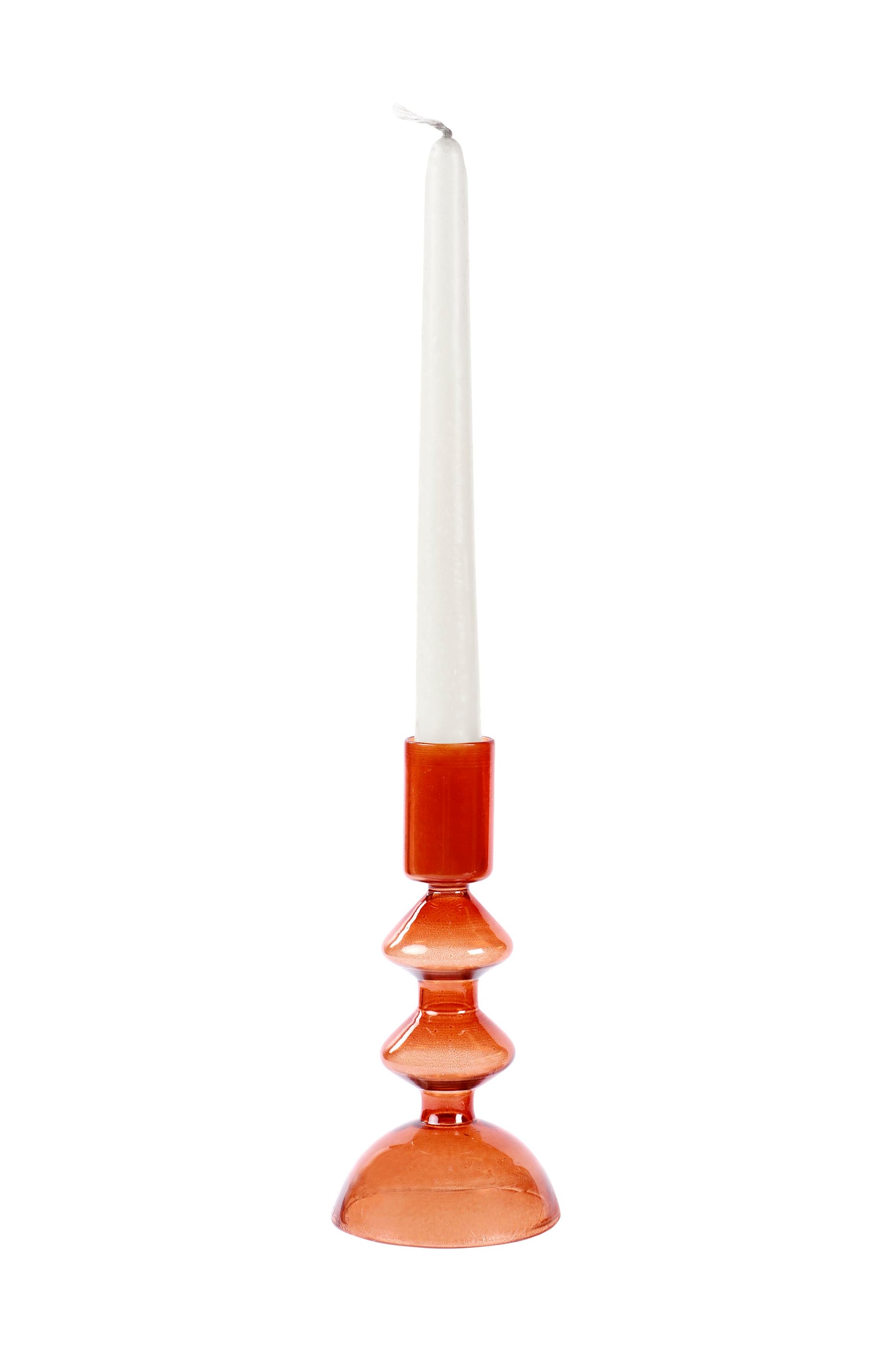 Retro Glass Candle Stick Holder- 6 x 2.5 Inches_ Rust Orange (Set of 4