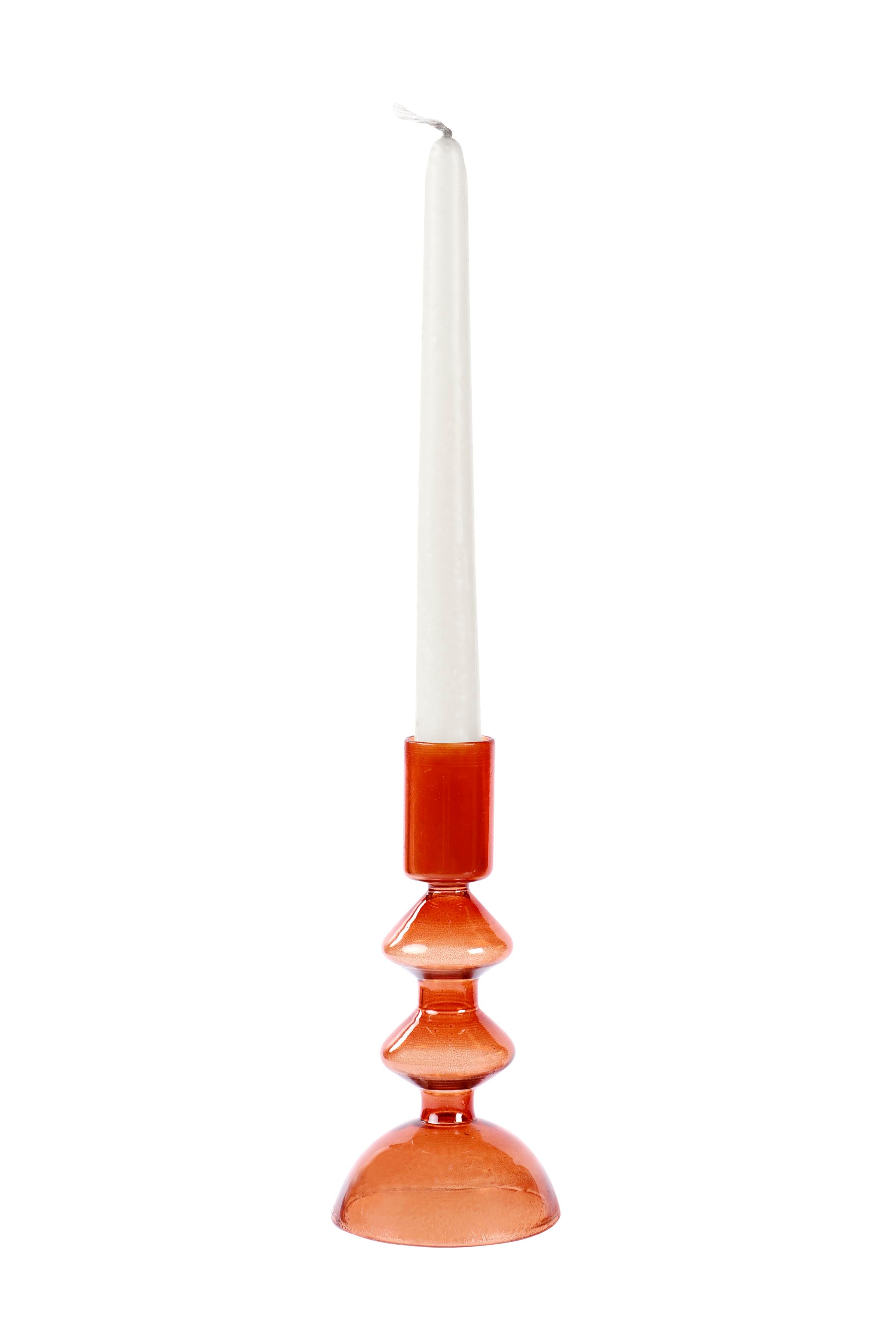 Retro Glass Candle Stick Holder- 6 x 2.5 Inches_ Rust Orange (Set of 2)