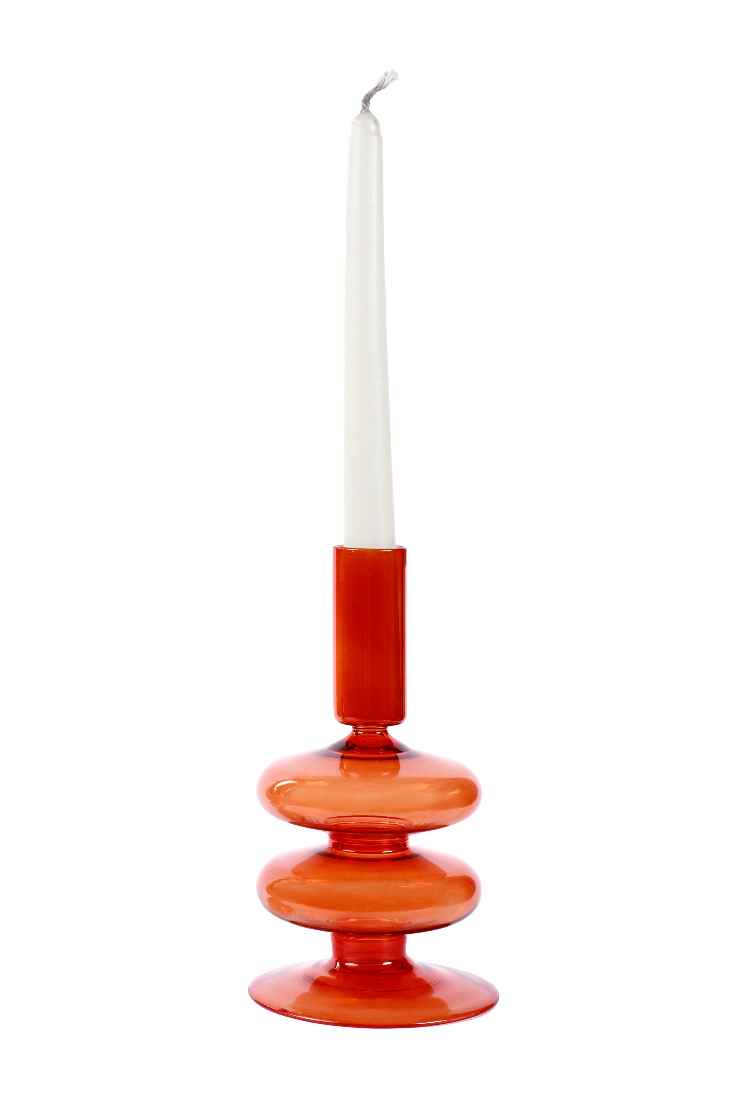 Retro Wavy Glass Candle Holder- 7 x3.5 Inches_Rust Orange (Set of 2)