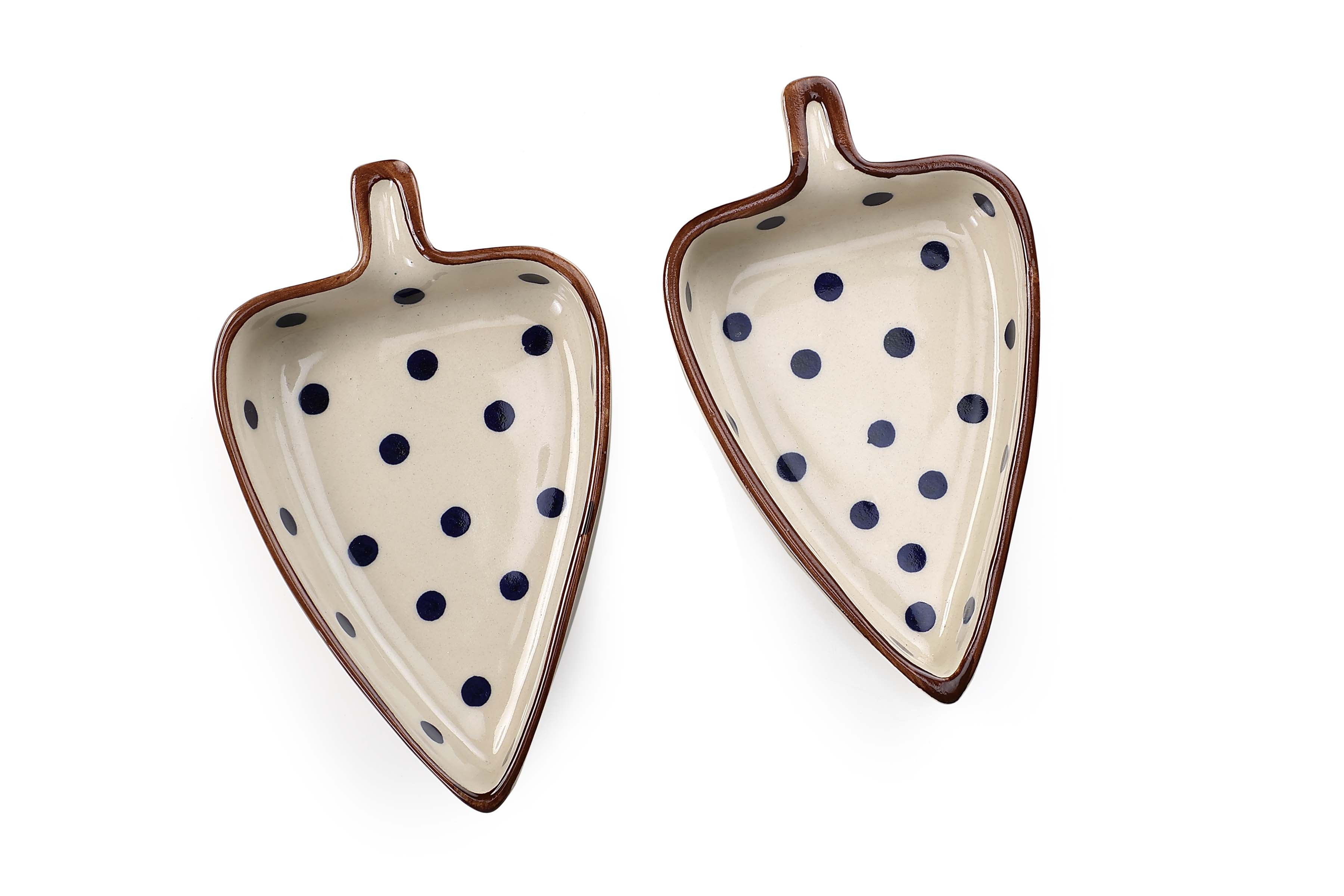 Contemparory Leaf Shapped Polka Dot Ceramic Platter ( Set of 2)