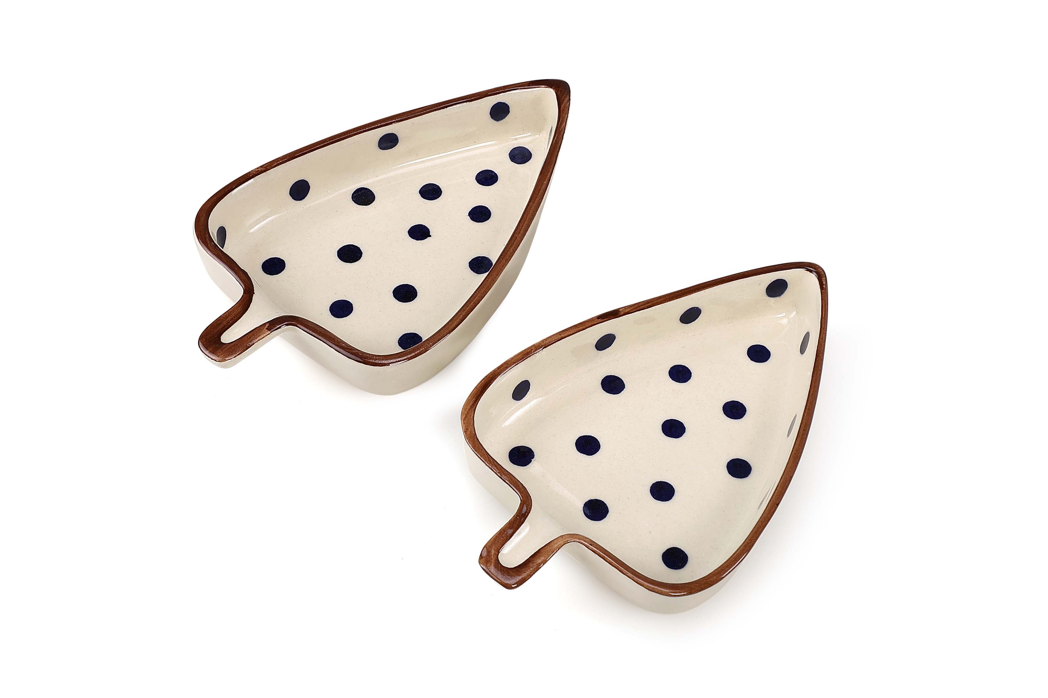 Contemparory Leaf Shapped Polka Dot Ceramic Platter ( Set of 2)