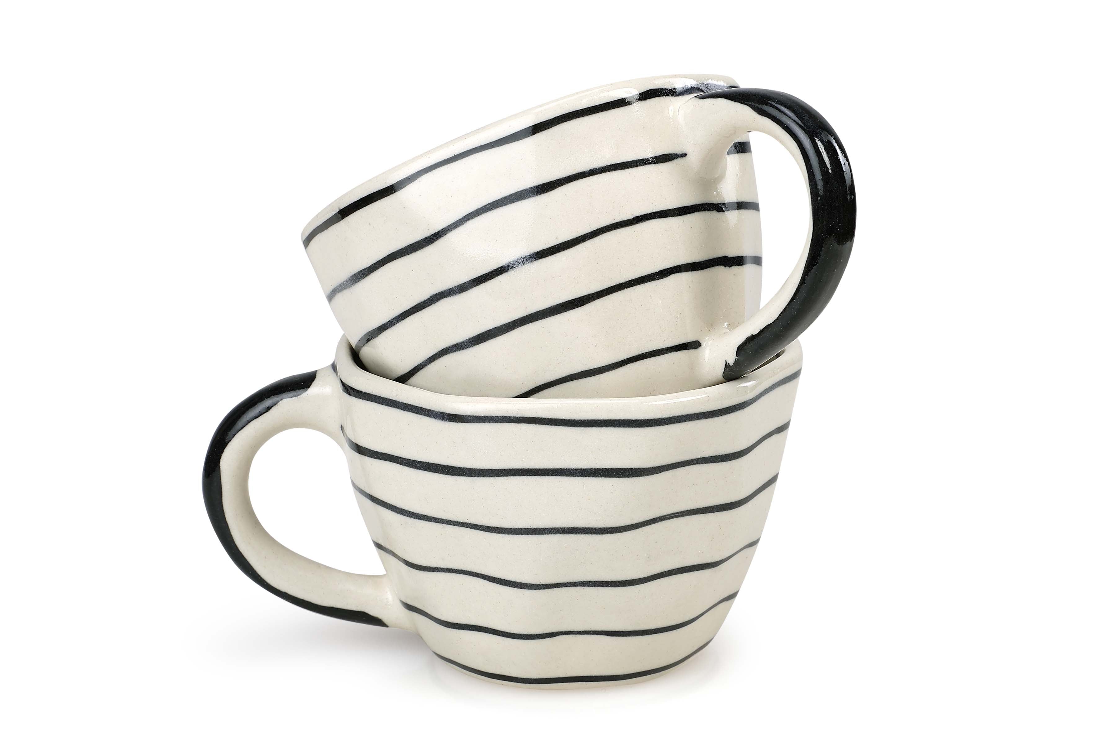 Ceramic Horizontal Black Stripe Cup ( Set of 2)