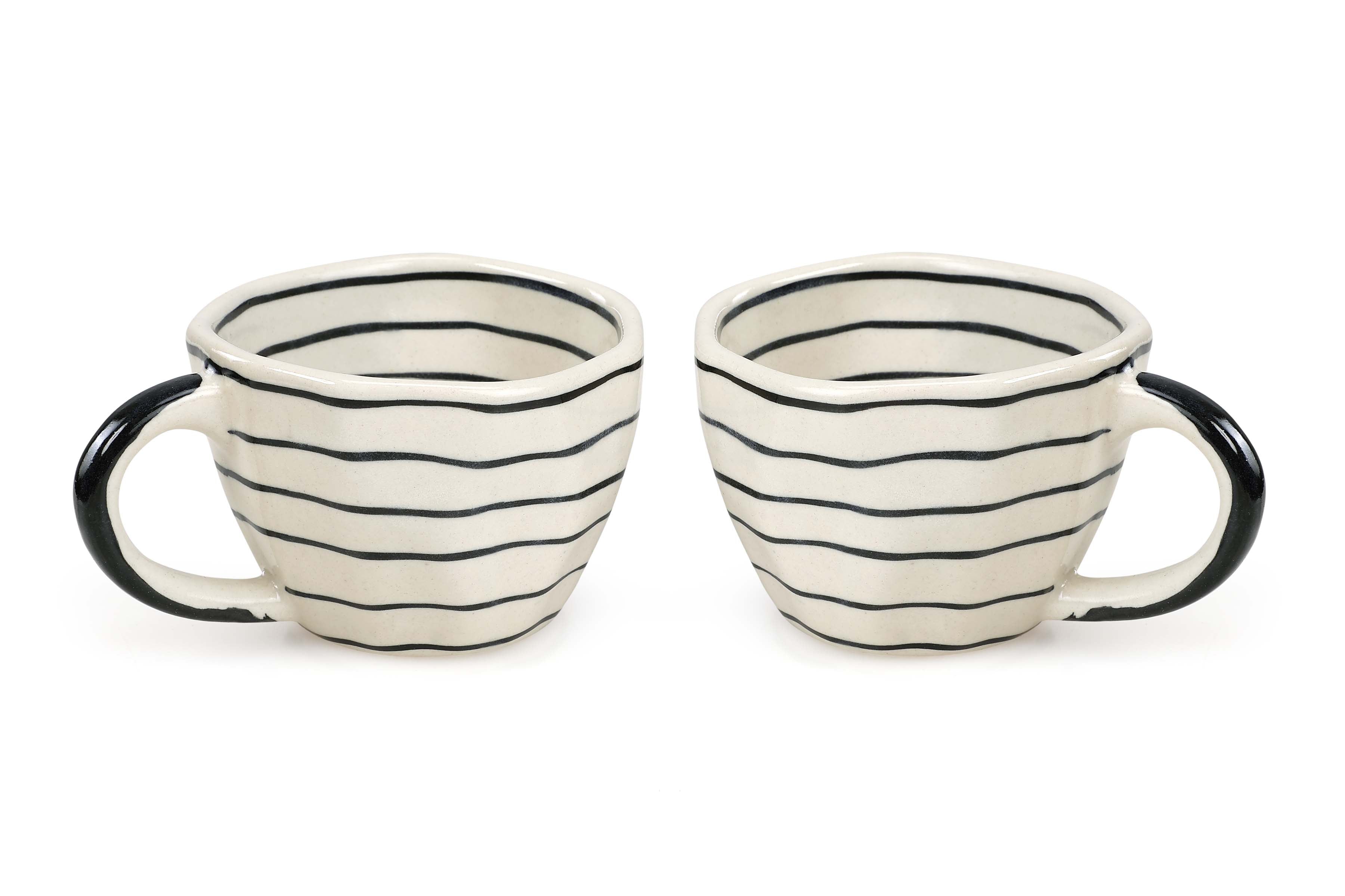 Ceramic Horizontal Black Stripe Cup ( Set of 2)