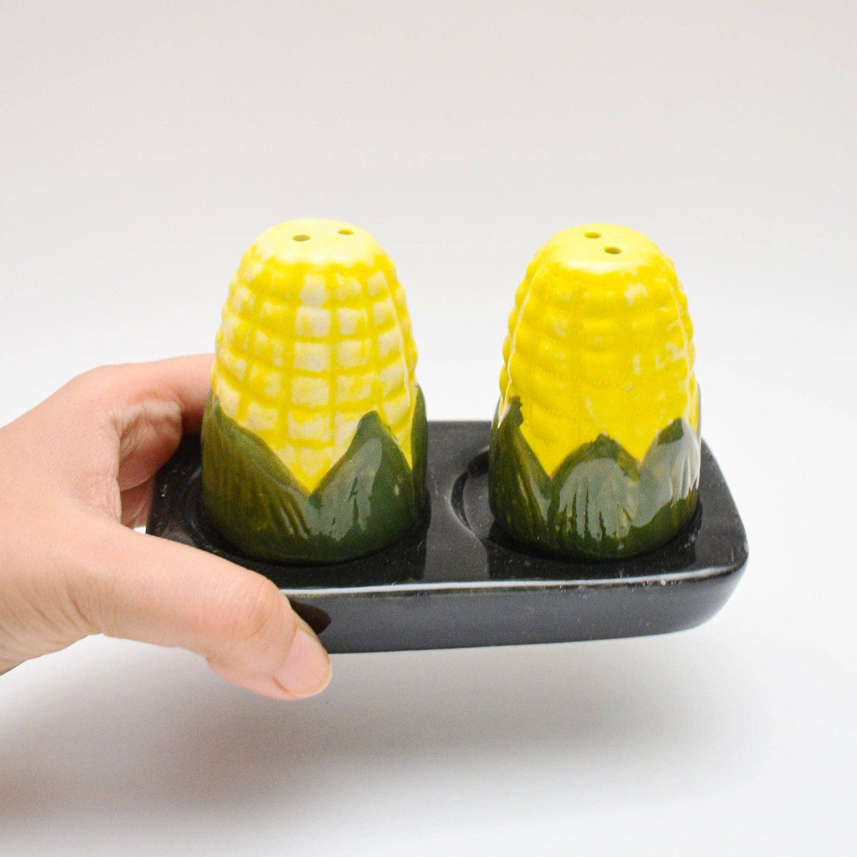 Golden Corn Salt & Pepper Shaker Set with Tray | 3 Inch