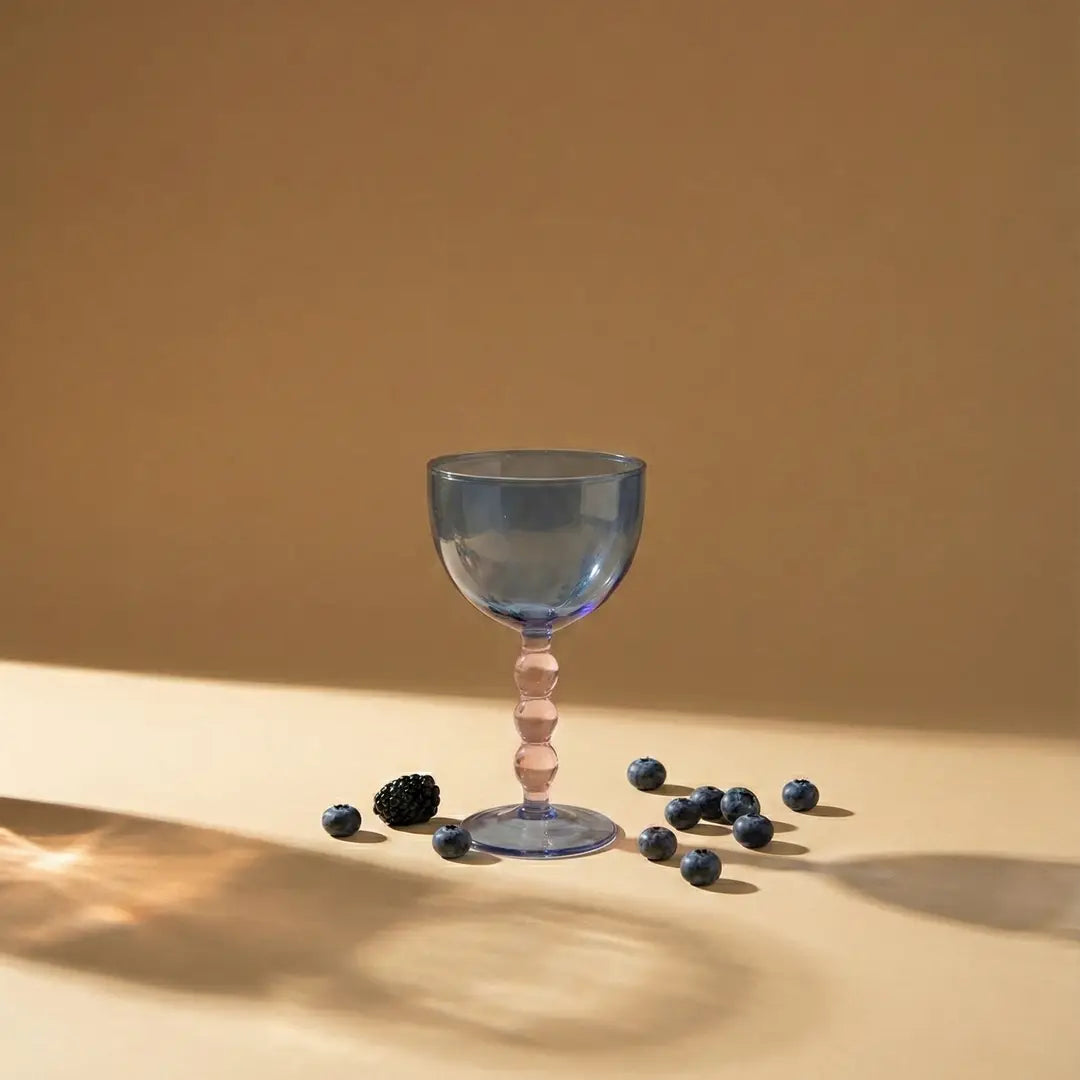 Blue Bubble Stem Cocktail Glass , 6.2 x 3.5 Inches (Set of 2)