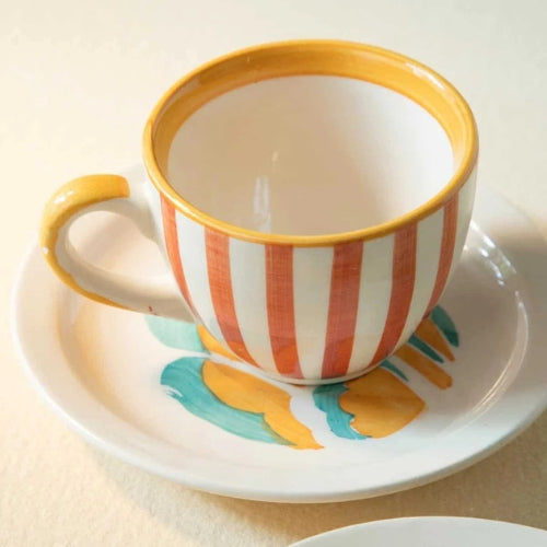 Gypsy Rose Ceramic Tea Cup And Saucer Set (Set Of 2) 8x6 Inches