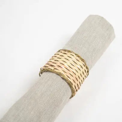 Eco-Friendly Handwoven Cane & Brass Napkin Ring  (Set of 4)