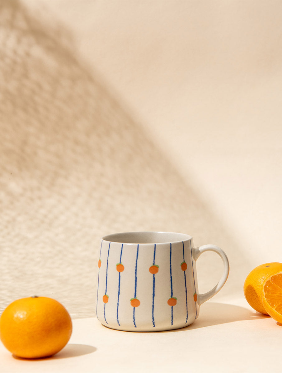 Orange Striped Ceramic Mug - 3.5 x 3 Inches , Set of 4