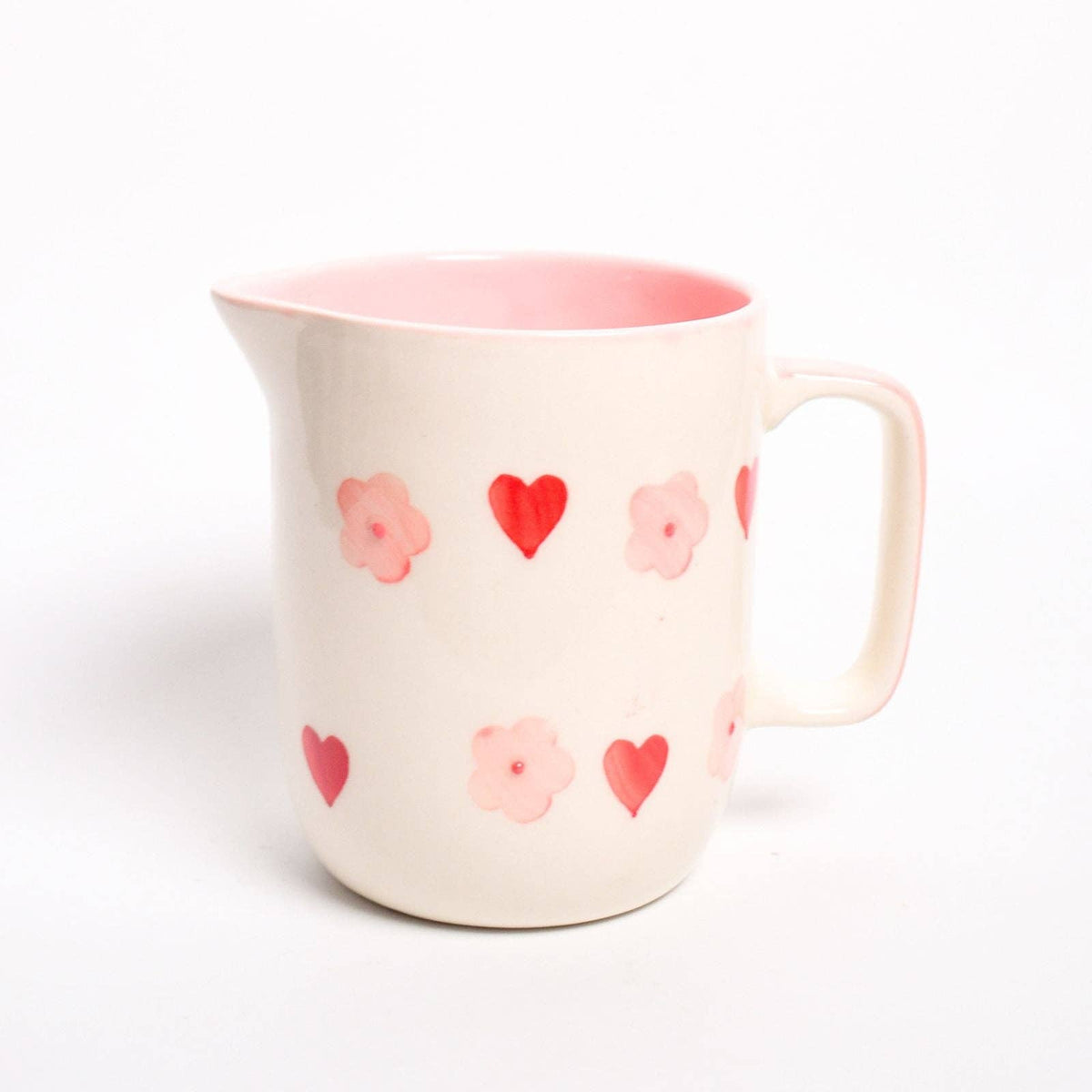 Pink Flower Heart Jug | Hand-Painted Ceramic | 500 ML - Casa Amarosa