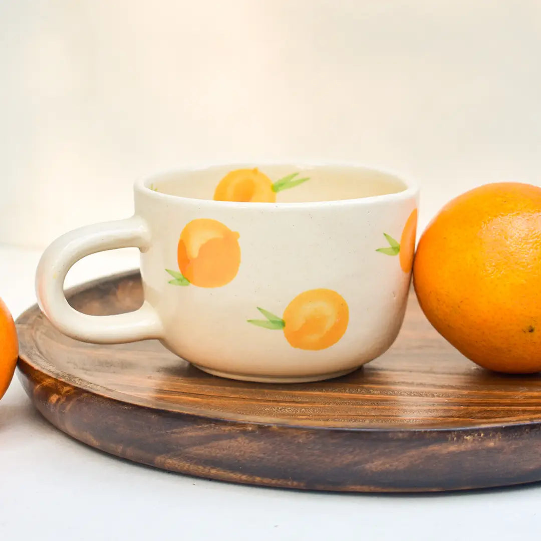Artisan Ceramic Mug - Orange, 3 Inches - Set of 2