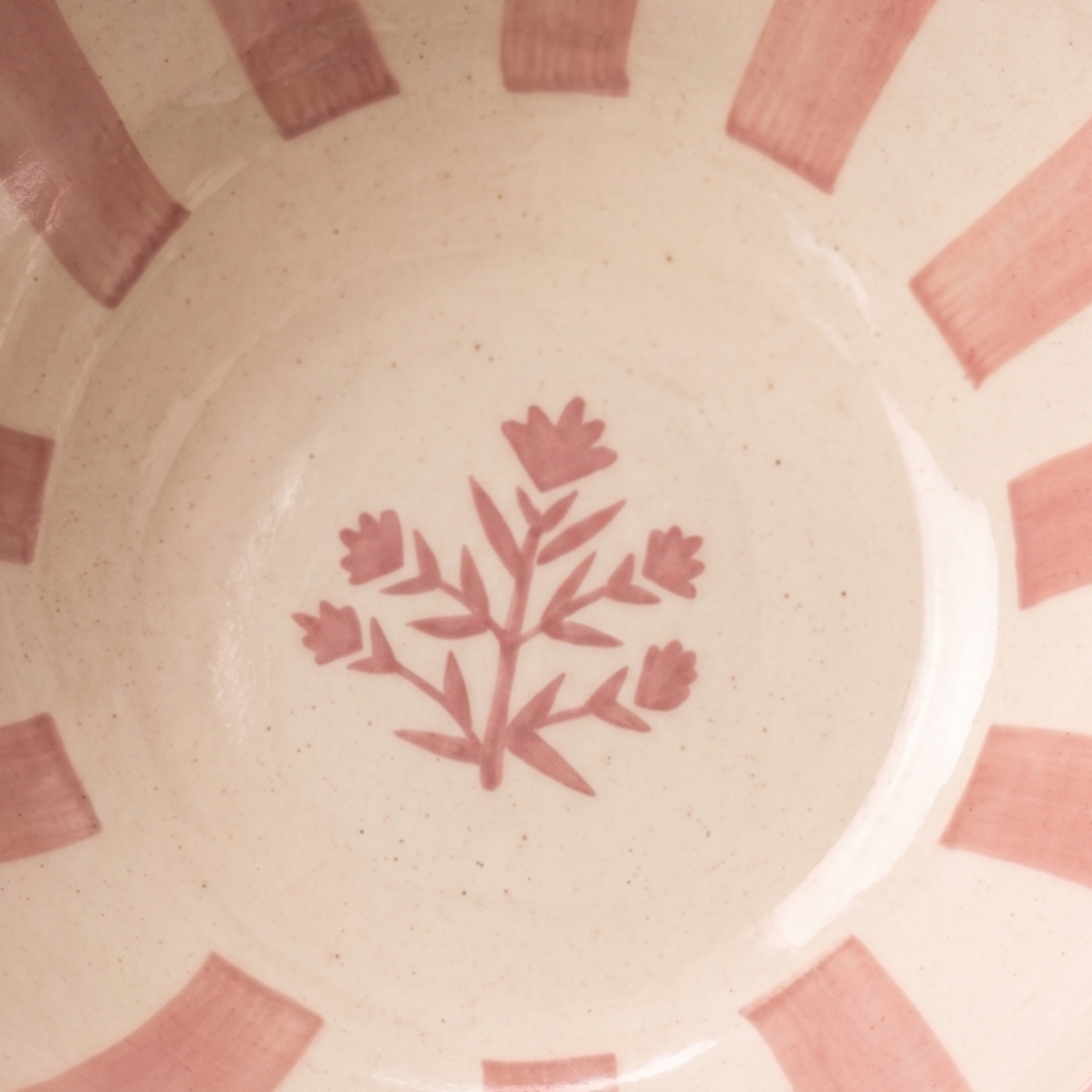 Striped Pink Floral Serving Bowl | Set Of 2