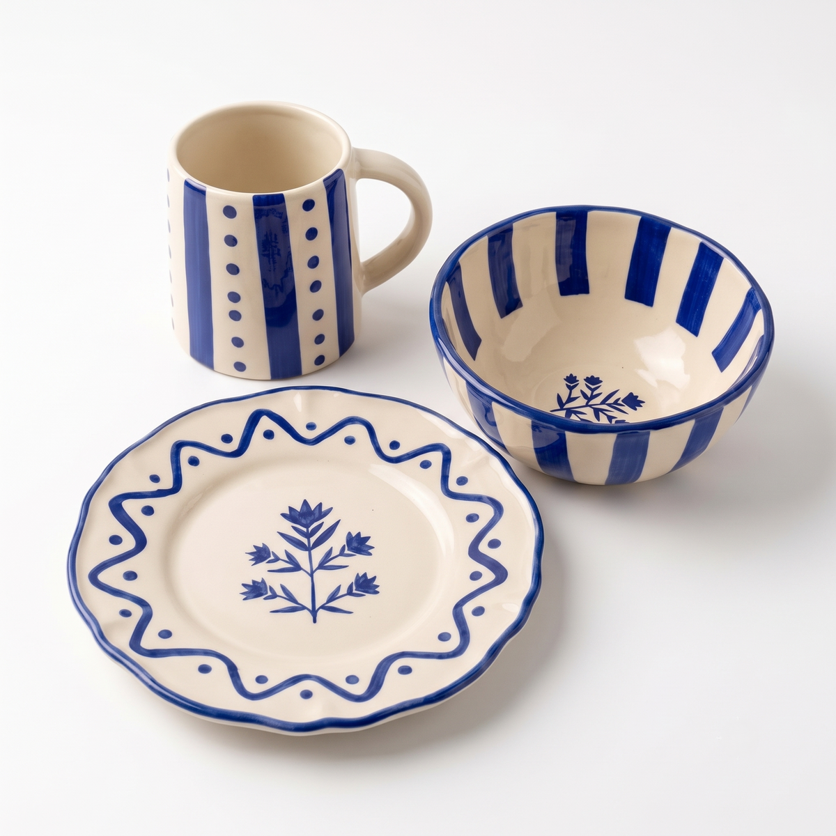 Floral Breakfast Trio | Handpainted Ceramic | 3 Pcs
