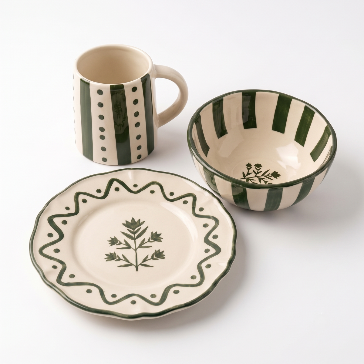 Floral Breakfast Trio | Handpainted Ceramic | 3 Pcs