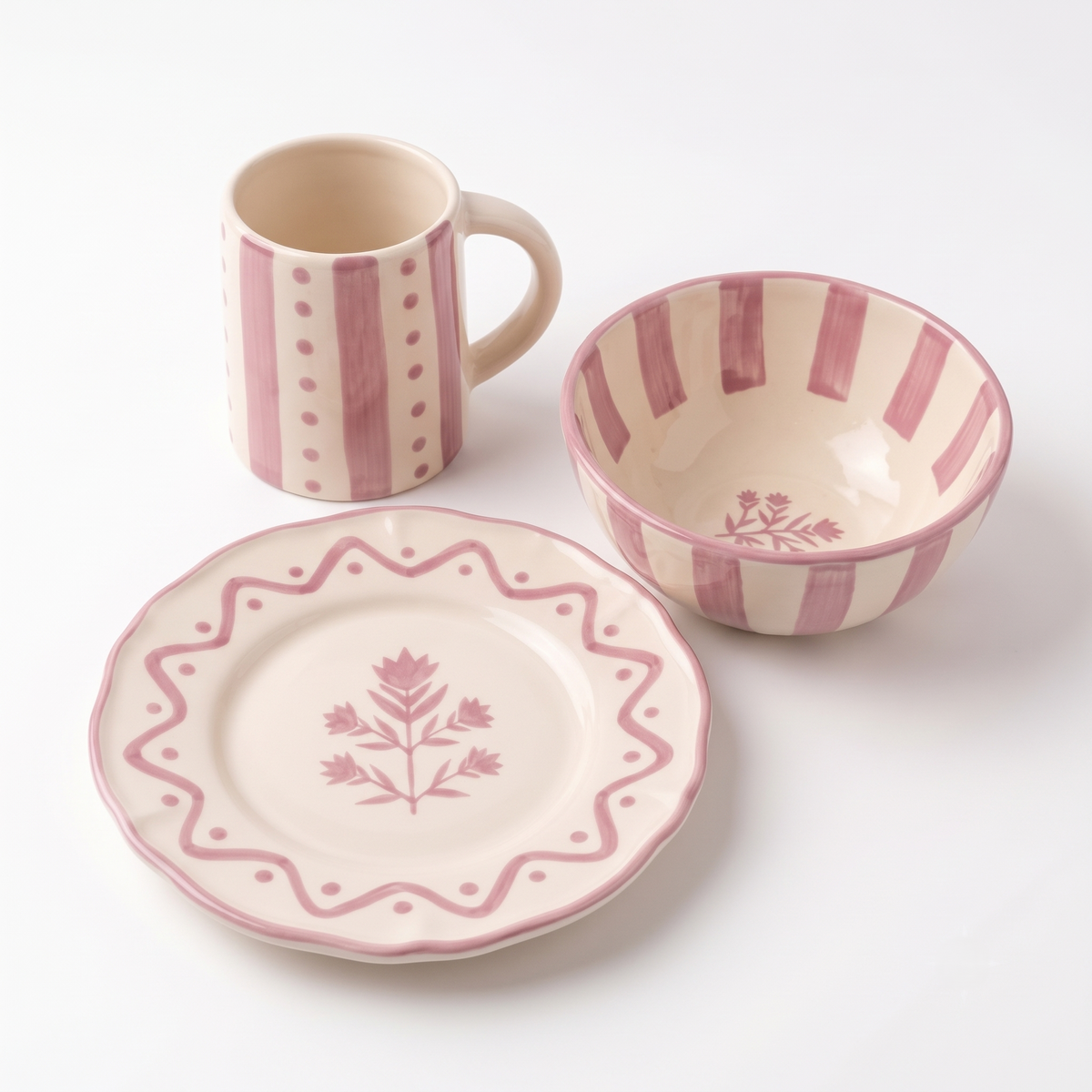 Floral Breakfast Trio | Handpainted Ceramic | 3 Pcs