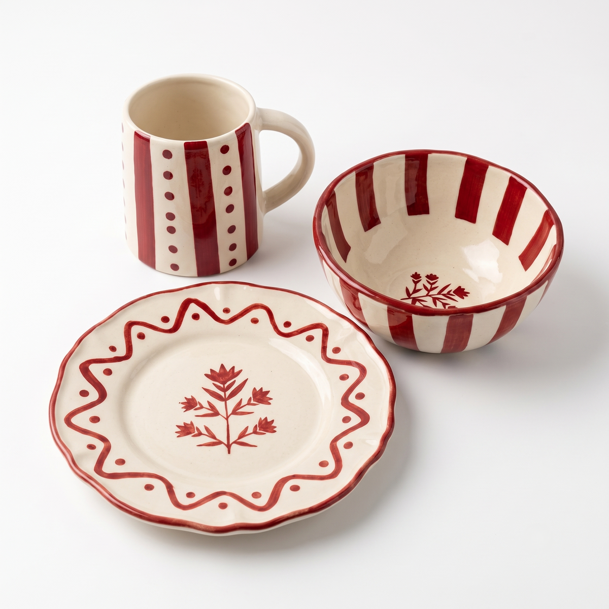 Floral Breakfast Trio | Handpainted Ceramic | 3 Pcs