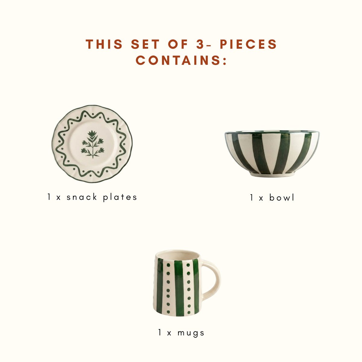 Floral Breakfast Trio | Handpainted Ceramic | 3 Pcs