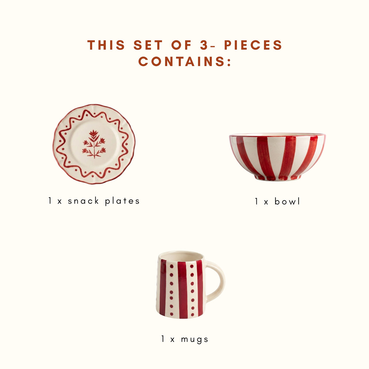 Floral Breakfast Trio | Handpainted Ceramic | 3 Pcs