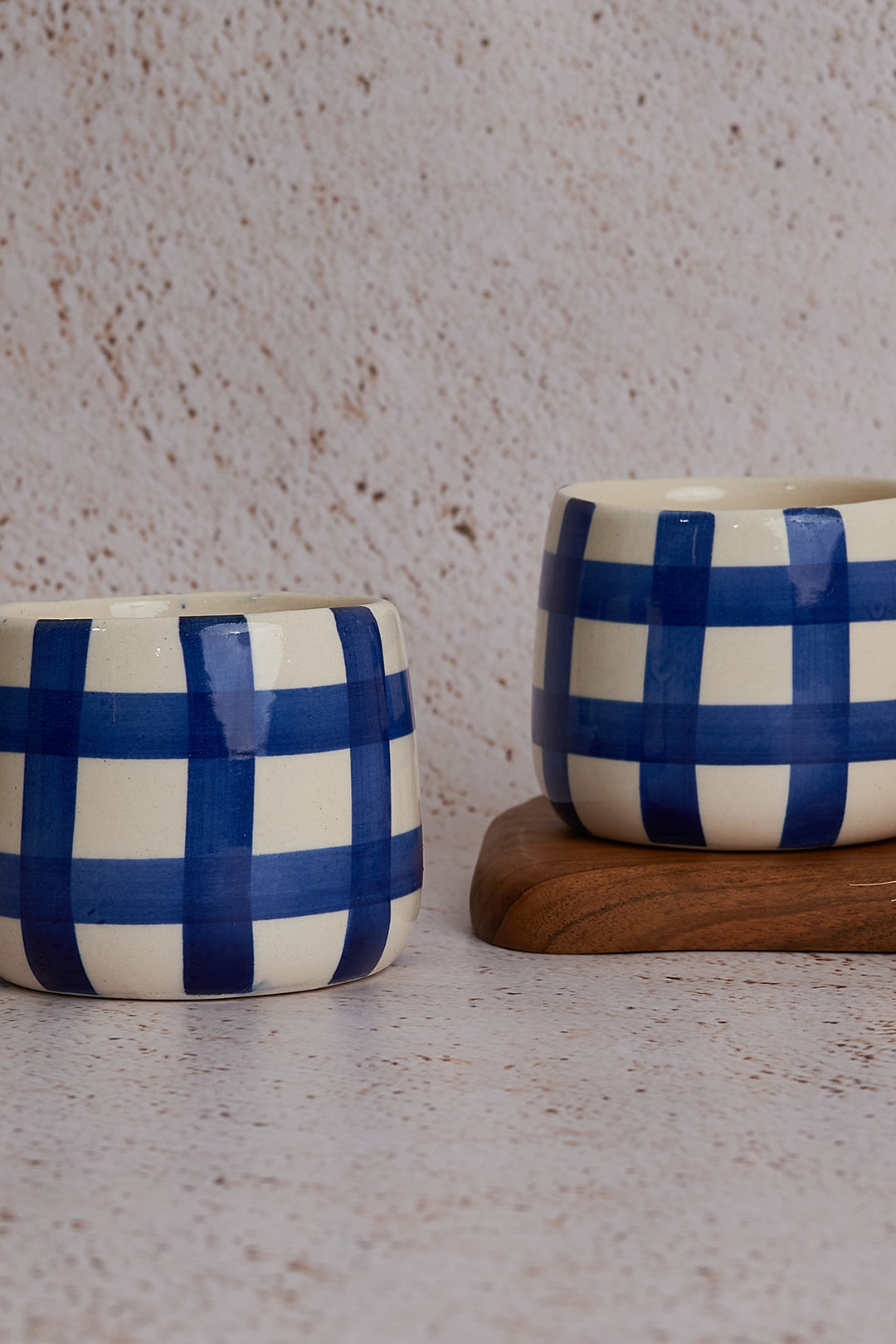 Ghingham Checkered  Coffee Mug, Blue - 3 X 3 Inches (SET OF 6)