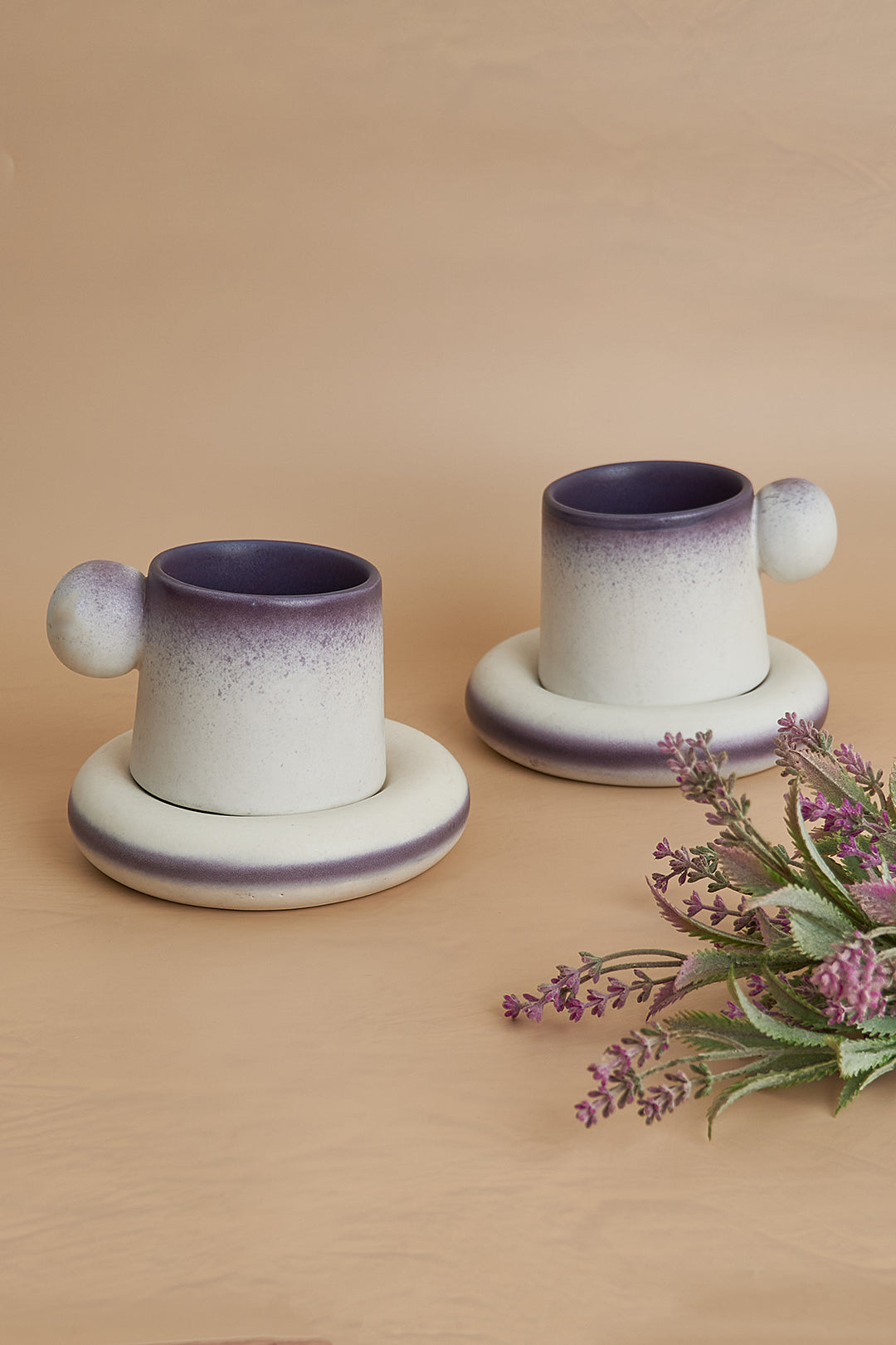 Bubble  Cup and Plate Set, Purple 3.5x3.5x3 Inches (SET OF 4)