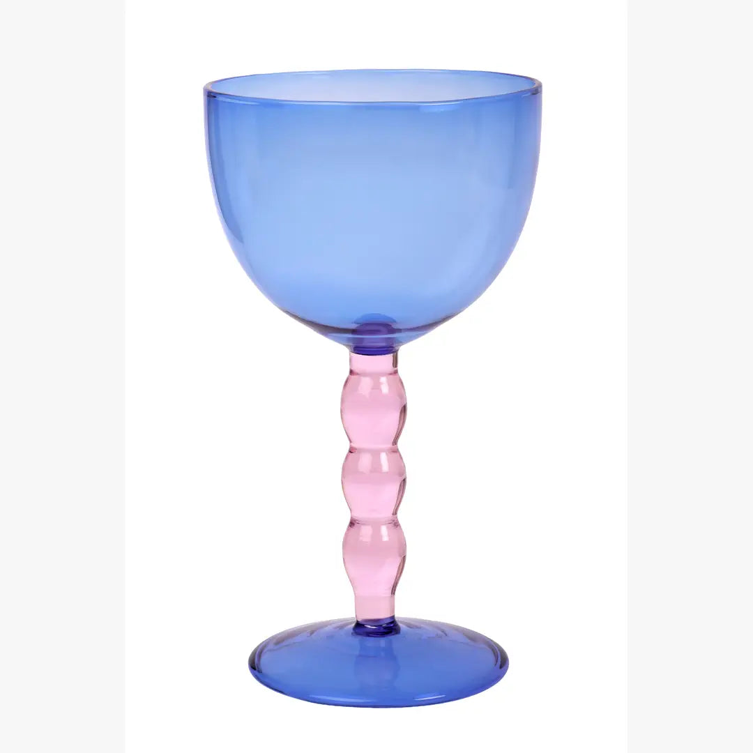 Blue Bubble Stem Cocktail Glass , 6.2 x 3.5 Inches (Set of 2)