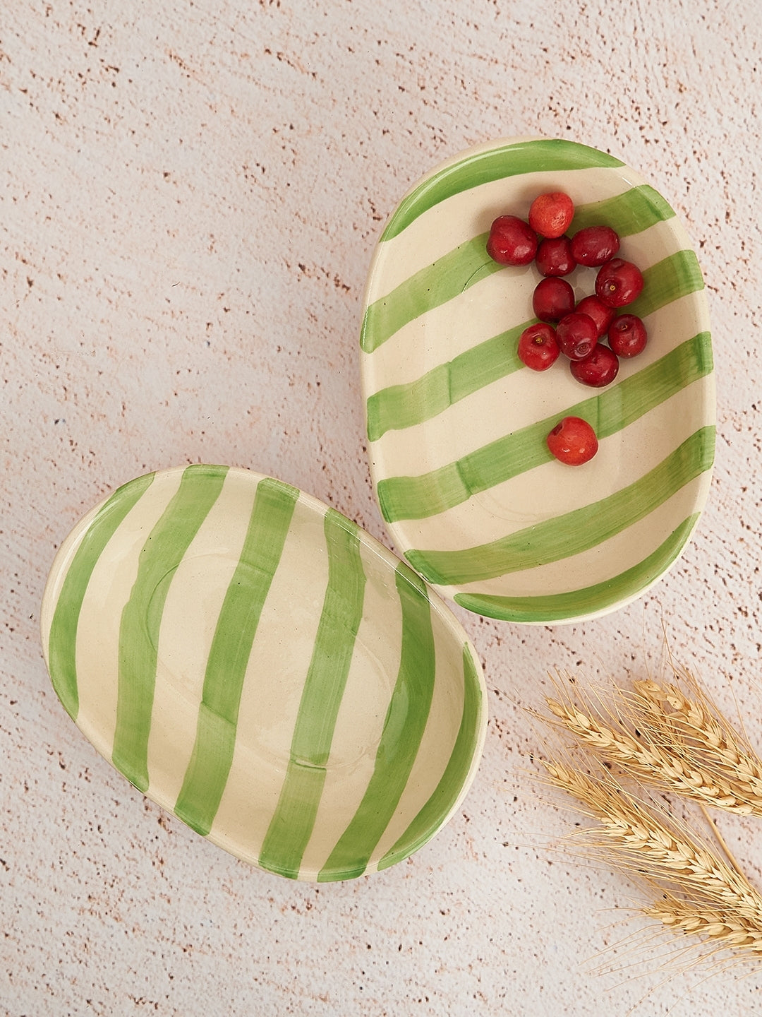 Ceramic stripe Bowl, Green 7x5x2 Inches (Set of 4)