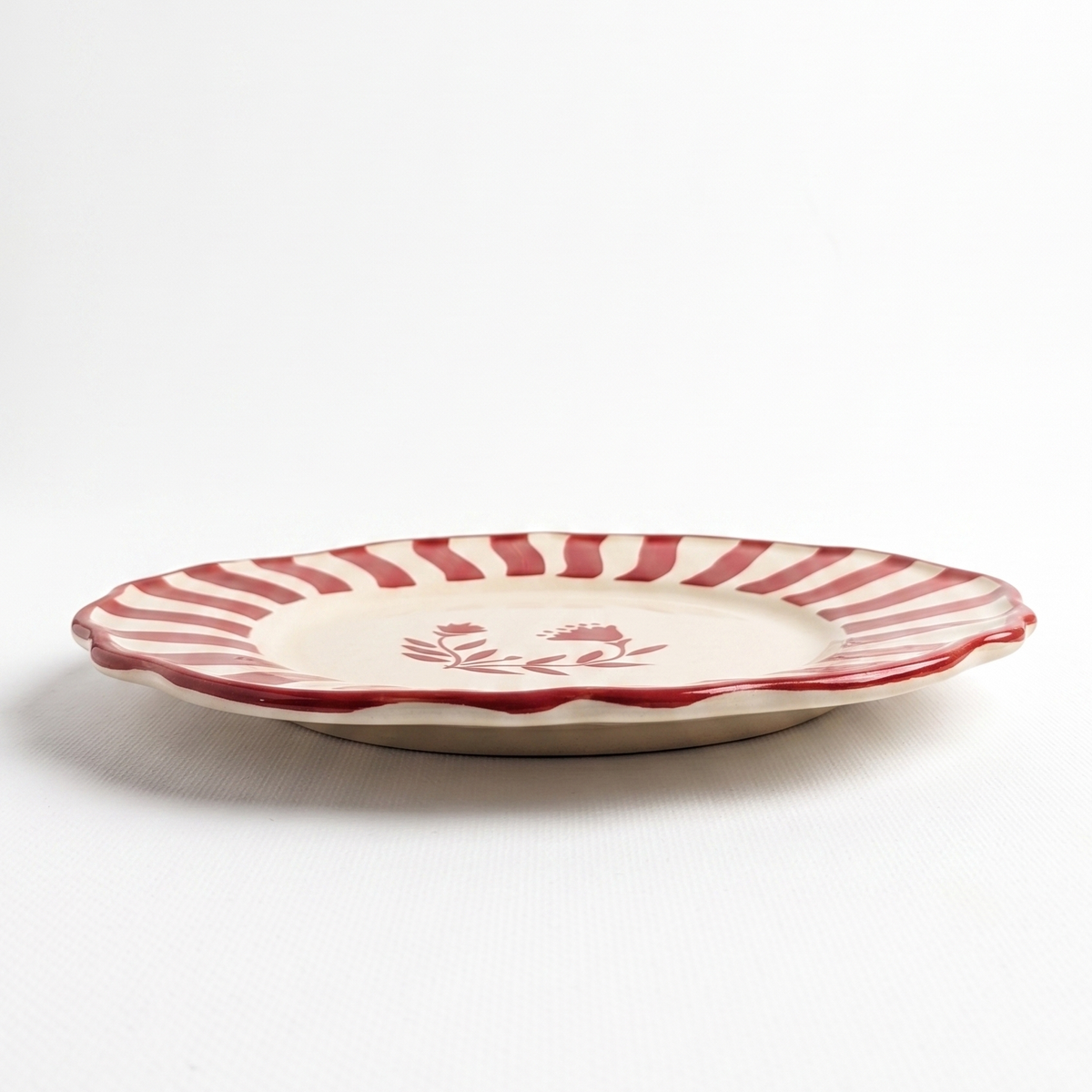 Striped Red Floral Dinner Plate | Hand-crafted Ceramic | Set Of 2