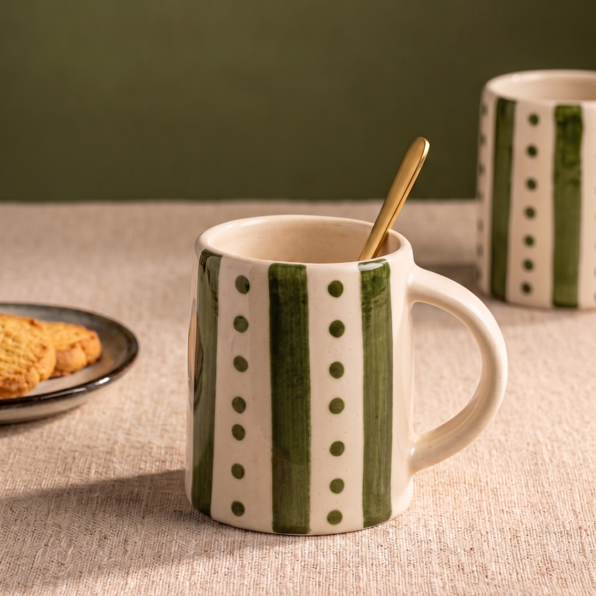 Green Stripe & Dot Mug | 4 Inch | Set Of 2
