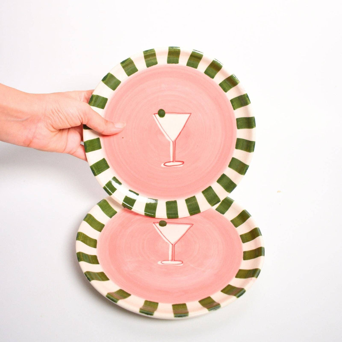 Martini Ceramic Dessert Plate | Hand-Painted | 8 Inch | Set Of 2