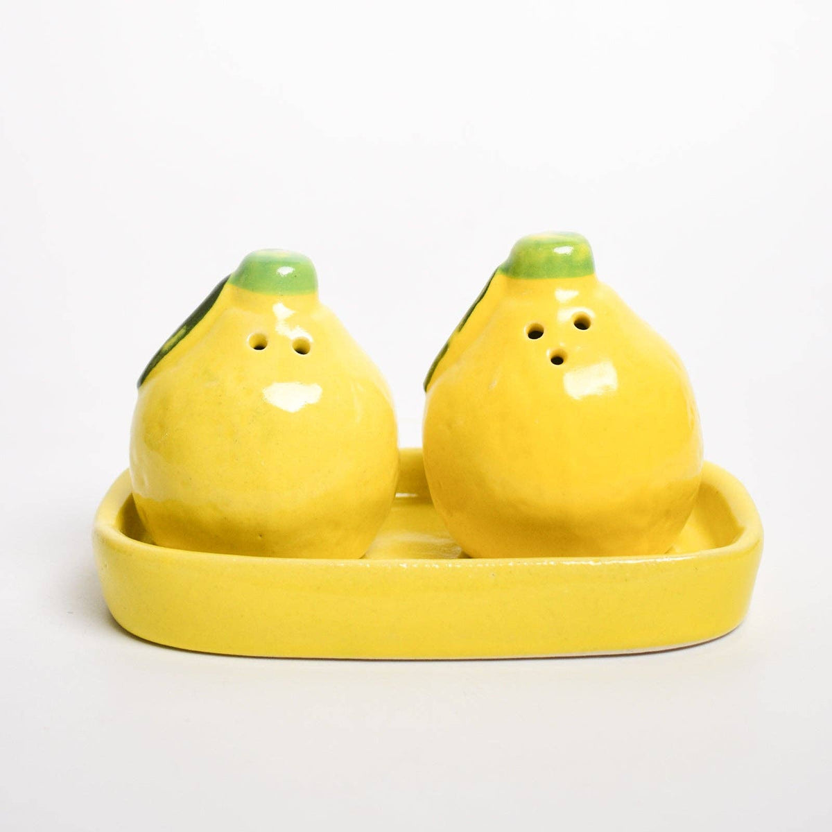 Yellow Lemon Salt & Pepper Shaker Set with Tray | 2.5 Inch - Casa Amarosa