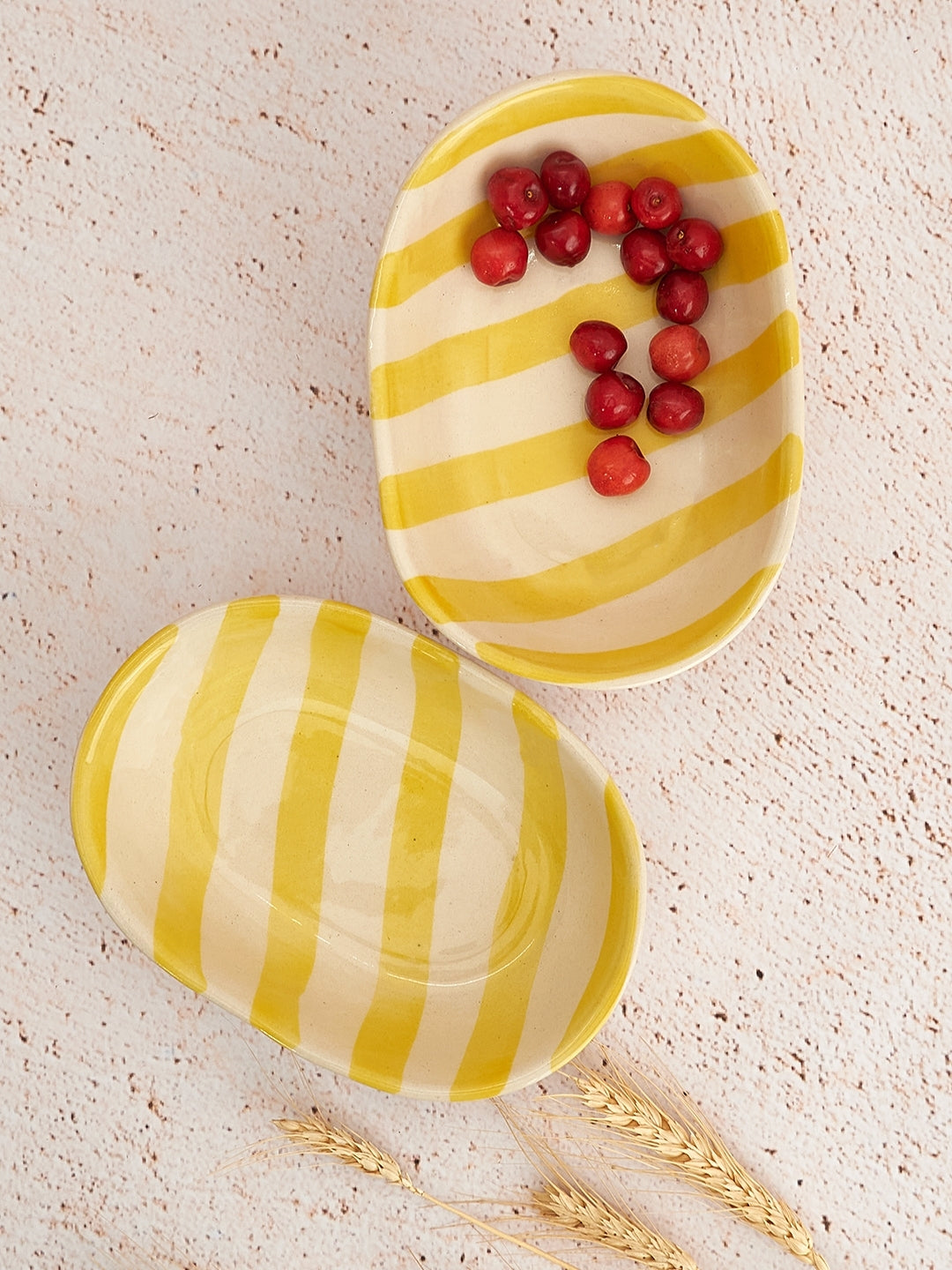 Ceramic stripe Bowl, Yellow  7x5x2 Inches (Set of 4)