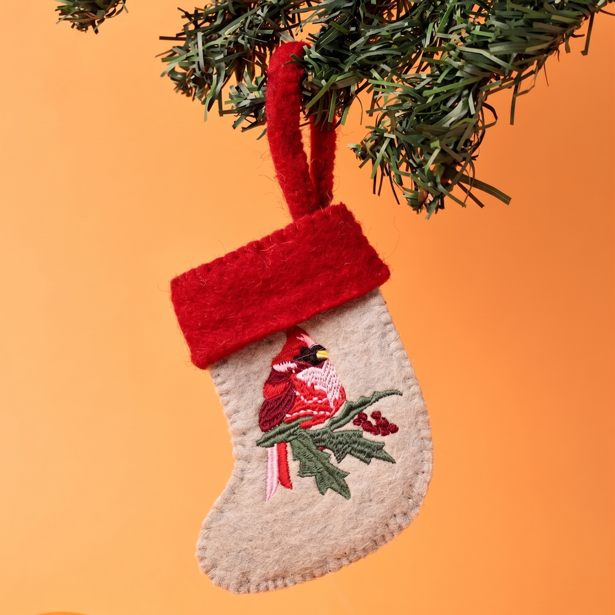 Red Robin Felt Stocking | Embroidered Felt | 20cm | Set Of 2