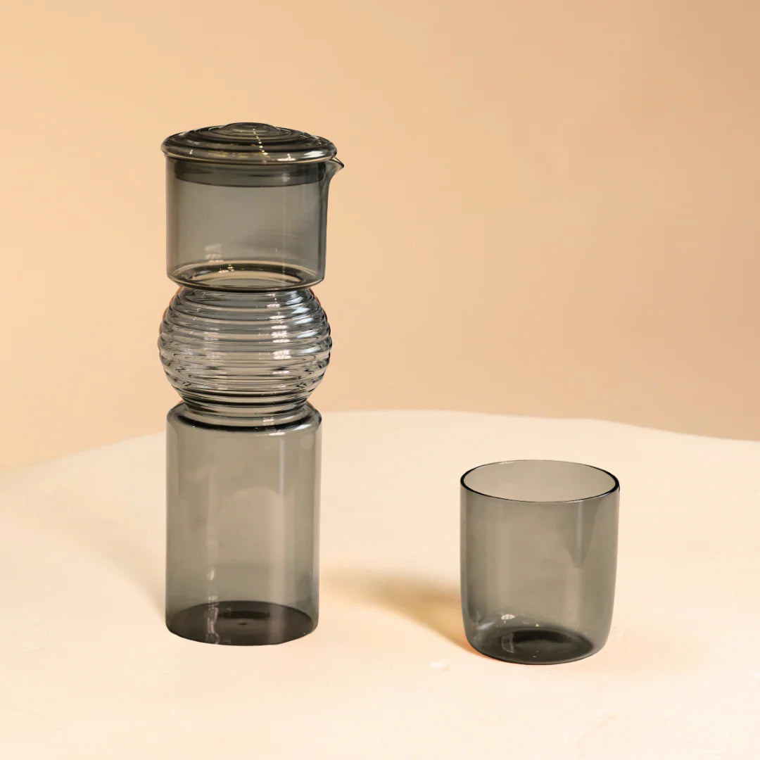 Slate Grey Coil Glass Carafe , 9.25 x 3 Inches