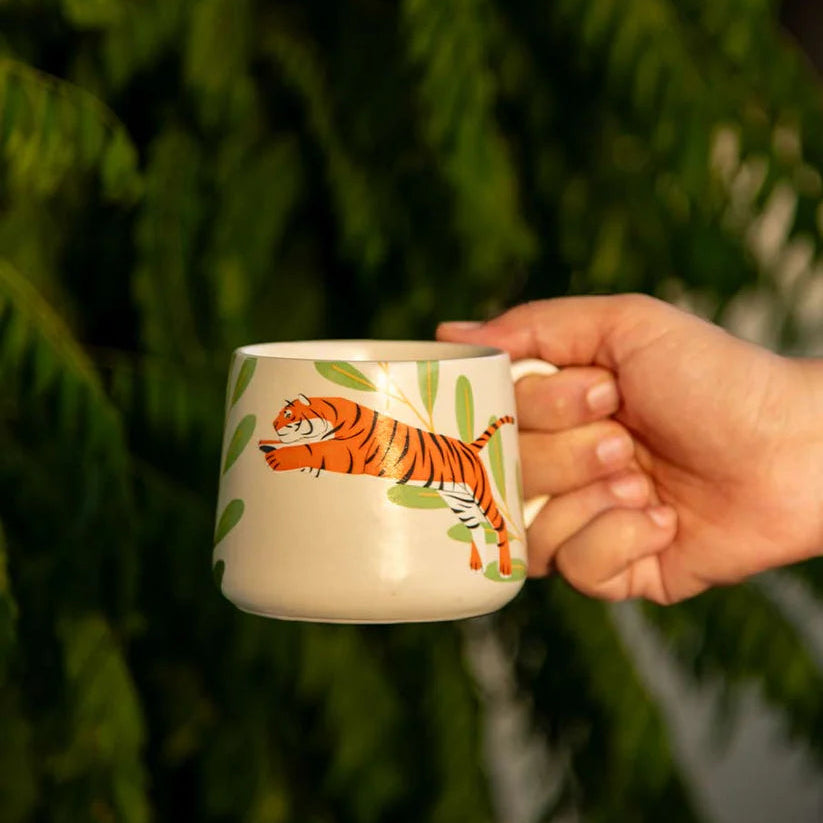 Ceramic Coffee Mug with Tiger Print - 3.5 x 3 Inches