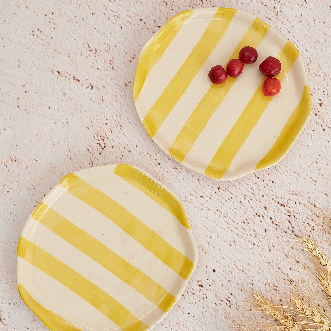 Ceramic Yellow stripe plate, 6.3x6.3 Inches (Set of 2)