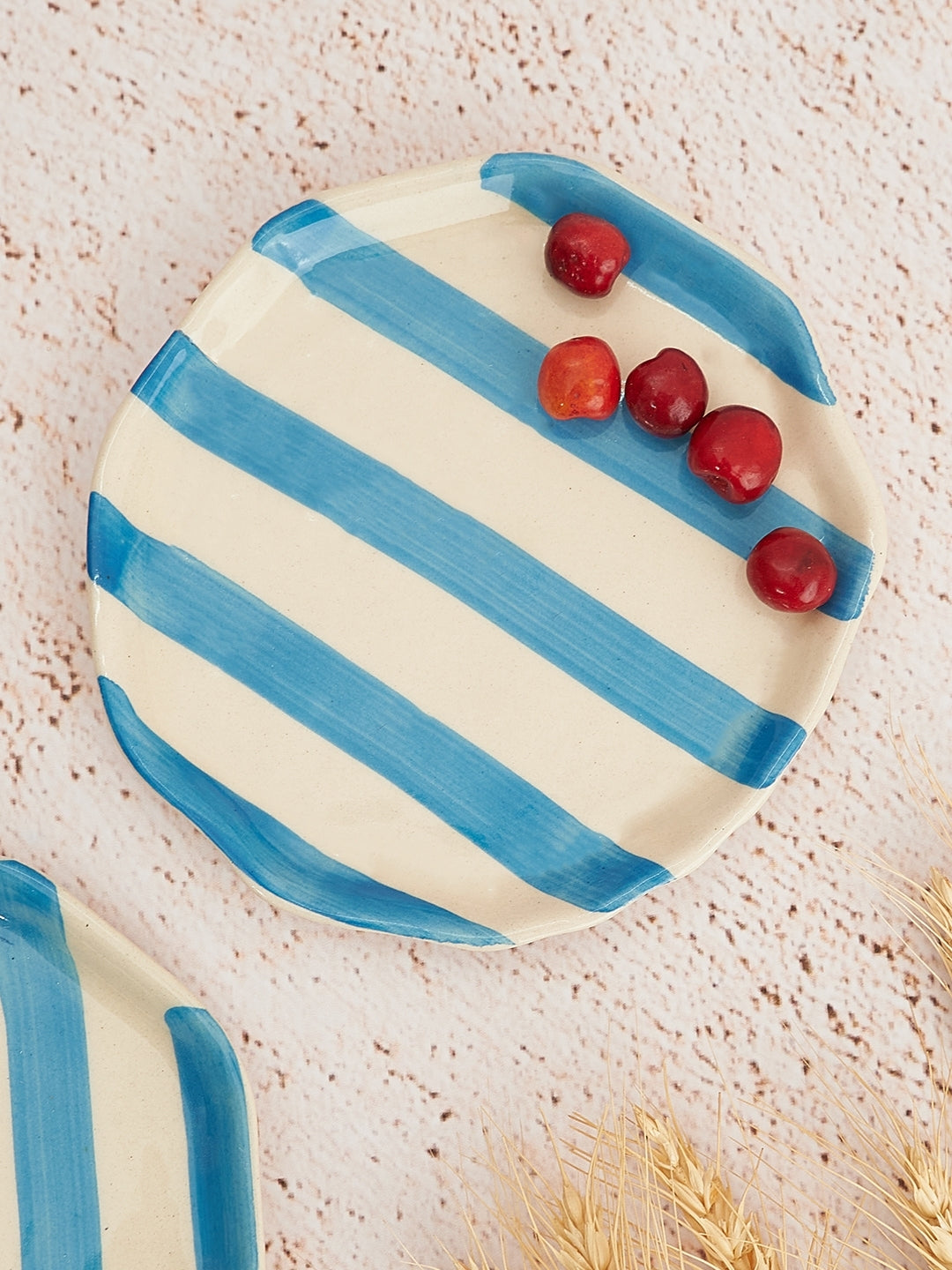 Ceramic Aqua stripe plate, 6.3x6.3 Inches (Set of 6)