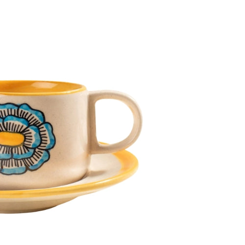 Tulukka Mustard Yellow Tea Cup And Saucer Set (Set Of 2) 2.75x2.75x2.25 Inches