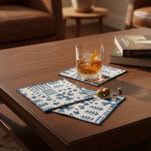 Hand Block Printed Toast Tissues Cocktail Napkin 5x5 Inches (Set of 4)