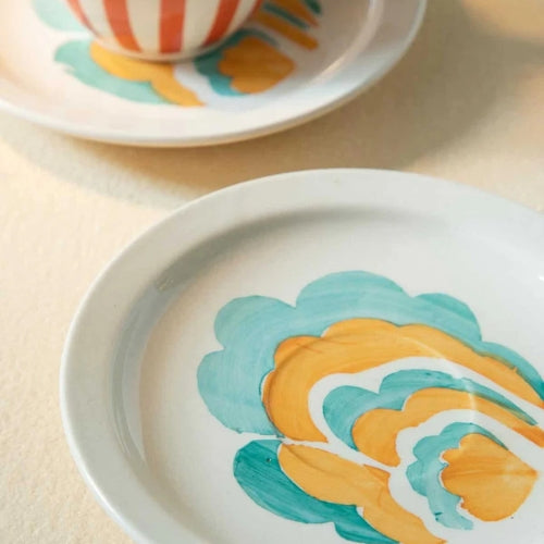 Gypsy Rose Ceramic Tea Cup And Saucer Set (Set Of 2) 8x6 Inches