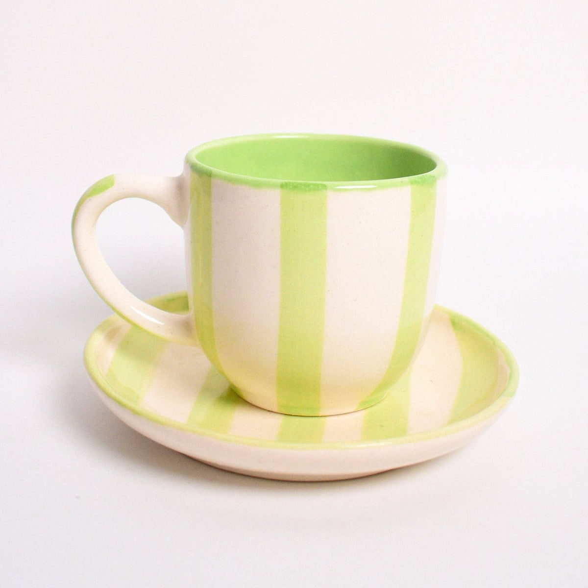 Green Stripe Ceramic Cup & Coaster Set | 3 Inch Cup & 4 - Casa Amarosa